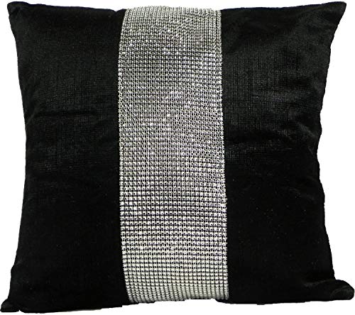 Emma Barclay Eclat - Diamante Panel Velvet Cushion Cover in Black - 22x22 (50x50cm)