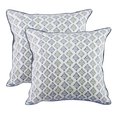 CPC Throw Pillow Covers for Couch, 24x24 Inch Decorative Couch Pillows for Living Room, 100% Cotton Boho Cute Outdoor Pillows, Flower Pillow Covers or Preppy Throws-Botanical Trellis Blue
