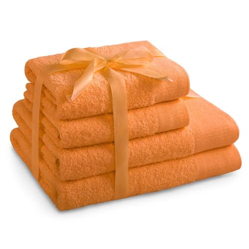 AmeliaHome Set 4pcs 2 Towels 50x100 cm and 2 Bath Towels 70x140 cm 100% Cotton Absorbent Orange Amari