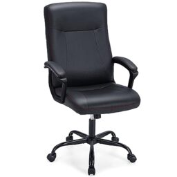 CASART Executive Office Chair, 353LBS Big and Tall Leather Like Computer Chair with Rocking Backrest, Upholstered Armrests & Wheels, Height Adjustable Swivel Desk Chair for Home Office, Black