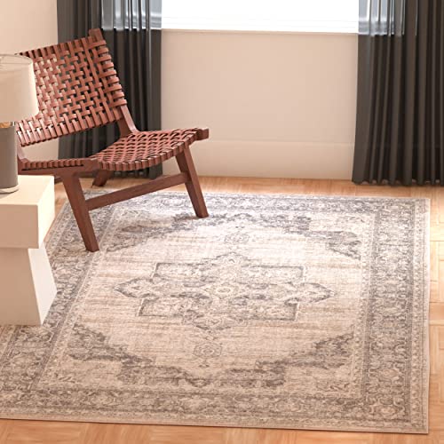 Safavieh Traditional Rug for Living Room, Dining Room, Bedroom - Brentwood Collection, Short Pile, in Cream and Grey, 90 x 90 cm