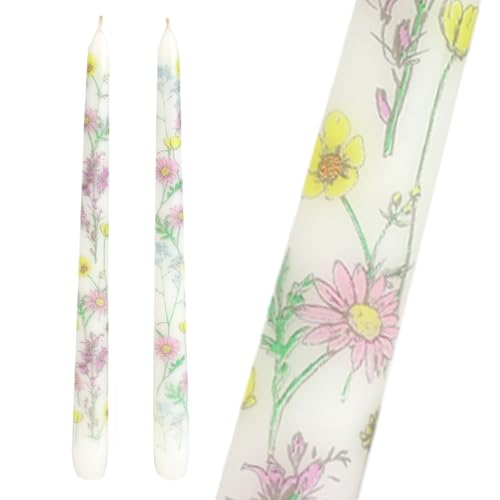 Talking Tables 2 x Dinner Candles 5 Hr Burn, Meadow Spring Table Styling Soft Colour Tapered Candles for Dinners Celebrations Mothers Day Home Decor Slow Burn Unscented Wax 25cm