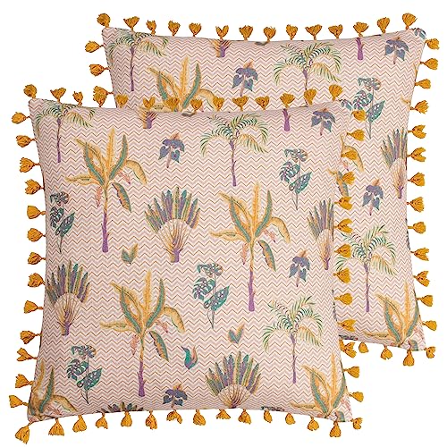 furn. Chamae Floral Tasselled Polyester Filled Cushion - Twin Pack