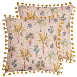 furn. Chamae Floral Tasselled Polyester Filled Cushion - Twin Pack