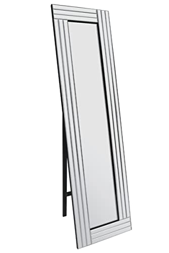 MirrorOutlet Large Modern Triple Edge Venetian Free Standing Cheval Mirror 5FT X 1FT4, Silver, 150x40,SWS038