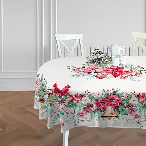 "Virtumob Christmas Tablecloth Pink Xmas Decorations Waterproof Tablecloths Table Covers for Dinner Kitchen Dining Table Party Holiday Decor 60""x 84"" Oval"