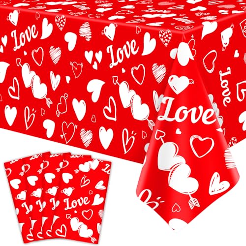 Inspireyee 4 Pack Valentine's Tablecloth - Love Heart Table Cover for Rectangle 51 x 86in Waterproof Plastic Table Cloth for Valentine Day Party Supplies, Mother's Day D??cor