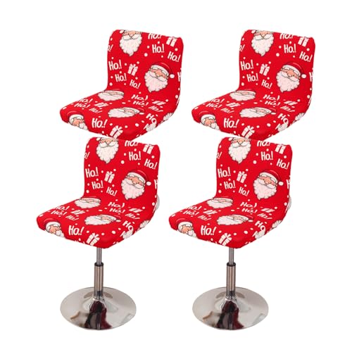 FUANGUI Bar Stool Covers Set of 4, Stretch Bar Stool Chair Cover Slipcovers, Floral Print Counter Stool Bar Chair Covers for Kitchen Pub Dining Room (Christmas Red)