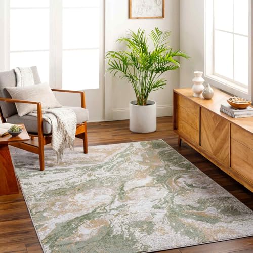 Livabliss Odunec Abstract Rug - Area Rugs Living Room 120x170 cm, Dining Room, Lounge, Kitchen, Bedroom - Modern Marble Large Rug, Soft Luxurious Easy Care Medium Pile, Ivory, Sage, Tan