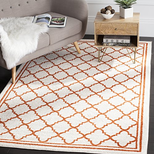 Safavieh Moroccan Trellis Indoor/Outdoor Woven Rectangle Area Rug, Amherst Collection, AMT422, in Beige / Orange, 91 X 152 cm for Garden, Patio or Any Outdoor Space