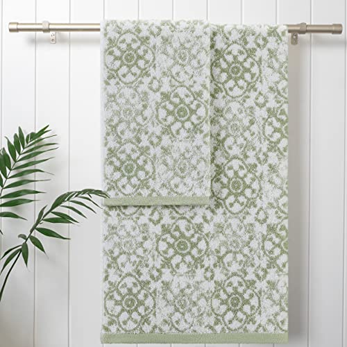 Jessica Simpson β Bath Towel 4 Piece Set - Aziza - Premium Bathroom DΓ©cor - Includes 2 Hand Towels and 2 Shower Towels - 100% Cotton & Machine Washable - Frosty Green