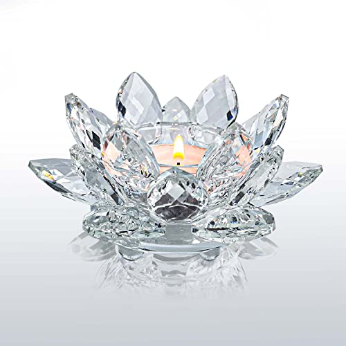 Kolnlala Crystal Lotus Flower Tealight Candle Holders/Glass Tea Light Candlestick Decor Decoration for Christmas Home Wedding Party… (Clean 1pc)