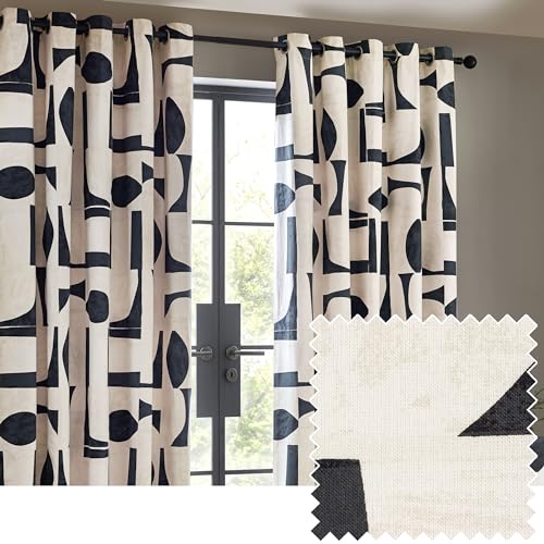 furn. Hoem Carro Abstract 100% Cotton Lined Curtains – Dusk (Pair – 168cm Width x 183cm Drop)