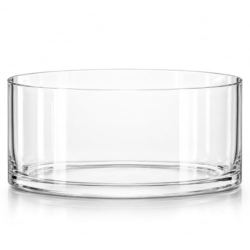 "Royal Imports Flower Glass Vase Decorative Centerpiece For Home Or Wedding - Cylinder Shape, 4"" Tall, 8"" Opening, Clear"