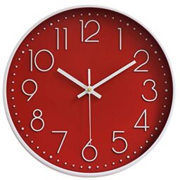 Preciser Florlife Kitchen Wall Clocks Retro Vintage Style Non Ticking Wall Clock Battery Operated Quartz Analog Silent Movement Large Decorative Clock Arabic Numerial Red Dial for Home Office Decor