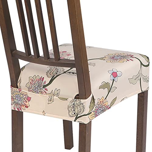 SearchI Stretch Dining Chair Seat Covers Set of 6, Soft Removable Washable Seat Covers for Dining Chairs, Dining Room Seat Cover Protector (Rear-Covered, Brown Flowers)
