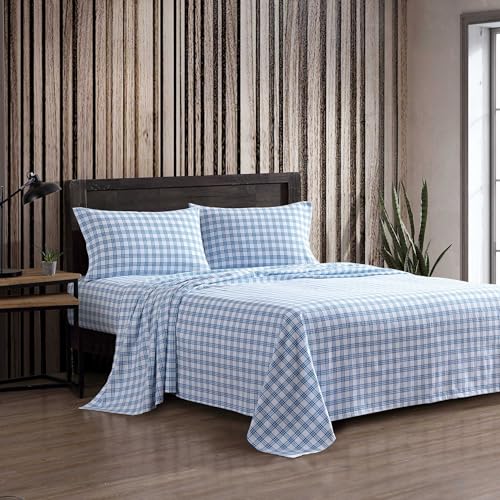 Eddie Bauer - Twin Bed Sheets, Cotton Flannel Bedding Set with Matching Pillowcase, Brushed for Extra Softness, Deep Pocket, Oeko-Tex Certified (Arrowhead Tartan Blue)