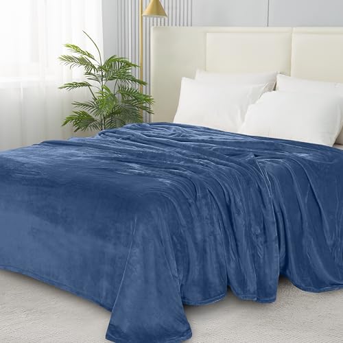 Elegant Comfort Luxury Velvety Softness Fuzzy Plush Micro-Velour Ultra-Soft Blanket, Twin/Twin XL, Navy Blue