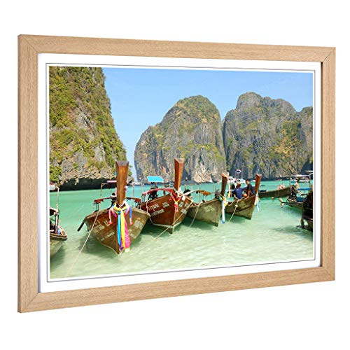 Big Box Art Framed Print of Longboats Boats Tropical Island Design - Wall Art Picture - Home Decor for Kitchen, Living Room, Bedroom, Hallway, Oak, A2 / 24.5x18 Inch / 62x45cm