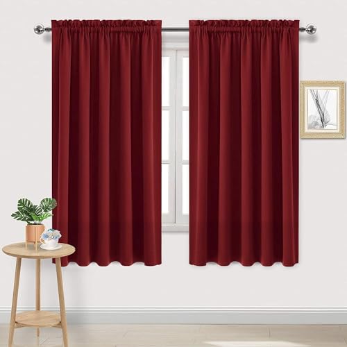 DWCN Blackout Curtains for Living Room Thermal Insulated, Energy Saving & Noise Reducing Bedroom Curtains, Amaranth Red, W 70x L 63 Inch, Set of 2 Rod Pocket Curtain Panels