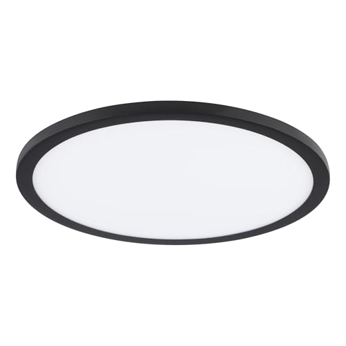 Eglo Recessed spot Light for Ceiling Fueva Flex, Ø 8.9 inches, alumimium LED Downlight with a Plastic Luminous Surface, Flat Spotlight in Black, Shallow Installation Depth 1 inch, Warm White