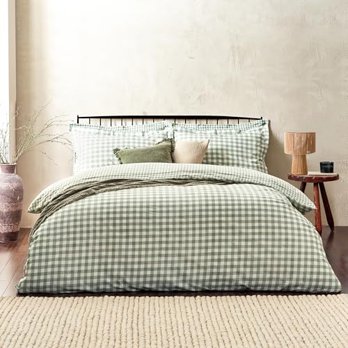 Yard Barton Gingham Check Duvet Cover Set – 100% Cotton Reversible Oxford Pillowcases Soft & Breathable Premium Bedding (Forest – King)