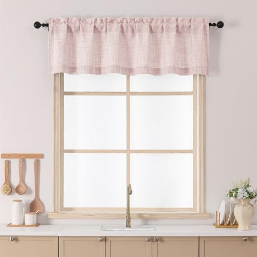 Chyhomenyc Blush Pink Valance for Windows, Light Filtering Textured Small Kitchen Valance, Rod Pocket Top Window Short Curtain for Bathroom Basement Farmhouse, 60Wx14L Inch