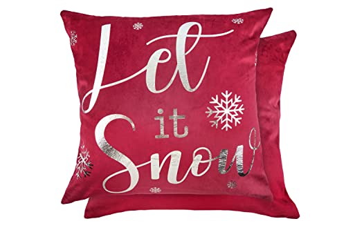 Emma Barclay Let it Snow - Soft Plush Velvet Cushion Cover with Foil Print in Red - 17x17 (43x43cm)