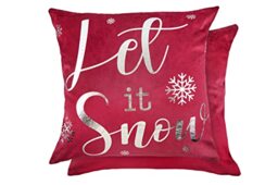 Emma Barclay Let it Snow - Soft Plush Velvet Cushion Cover with Foil Print in Red - 17x17 (43x43cm)