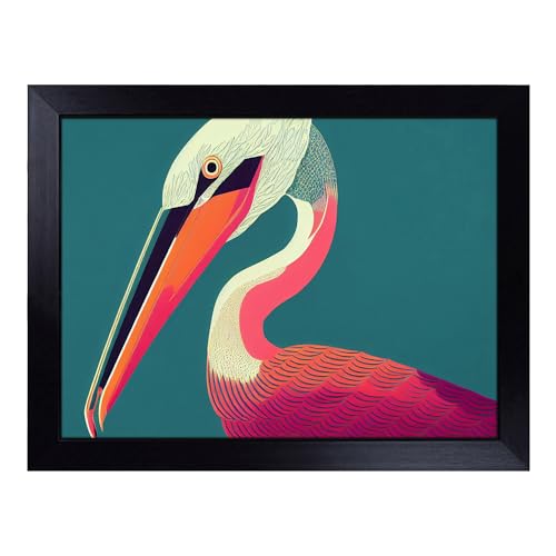 Lap Tray with Bean Bag Cushion, Modern Pelican Abstract - Handmade in the UK, Raised Wooden Edge, Padded Cushion, Heat-Resistant Wipe-Clean Surface, for Meals, Laptops and Crafts