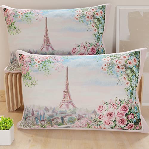 PETTI Artigiani Italiani - Bed Pillowcases, Set of 2 Pillow Covers 50x70 cm, Cushion Cover in Hypoallergenic Microfibre, Made in Italy, City Rosa Pattern