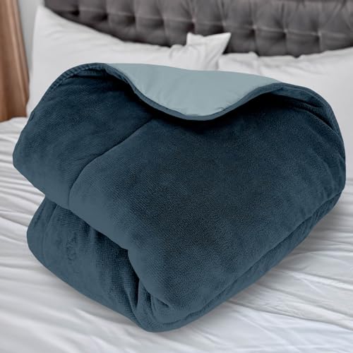 Soleil d'ocre, Microfibre Fleece Lined Duvet 240 x 260 cm Two-Tone Sky Blue and Navy