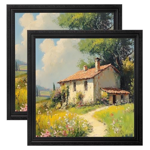 eletecpro 12x12 Vintage Picture Frame, Glass Cover, Black, 2-Pack - Display Photo 8x8 with Mat or 12x12 without, Wall Mount