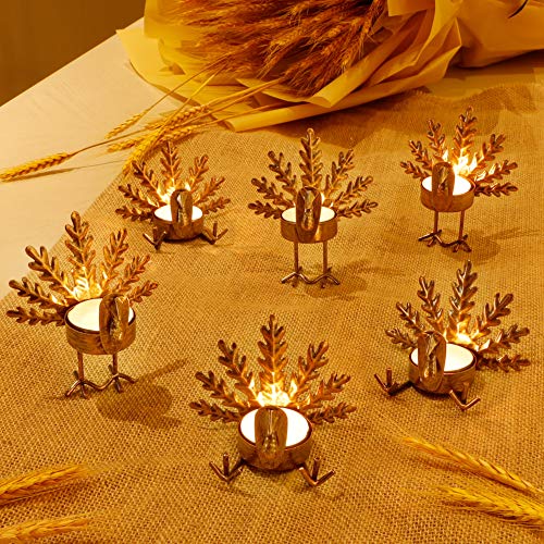 SAND MINE 6 Pack Metal Turkey Tea Light Candle Holders, Thanksgiving Candle Holder, Turkey Candle Holder, Metal Candle Holder, Thanksgiving Home Table Decoration (Bronze)