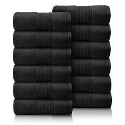GC GAVENO CAVAILIA 12 Pack Face Towels Set (30x30 CM) - Cotton Face Cloths - Quick Drying & Highly Absorbent Fingertip Towel Washcloth For Bathroom, Spa, Gym Towels - Black