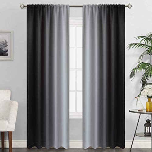 SimpleHome Black Ombre Rod Pocket Curtains for Bedroom,52Wx84L - Room Darkening Curtains for Bedroom,Gradient Light Blocking Curtain,Thermal Insulated Window Drapes,2 Panels,84 Inch