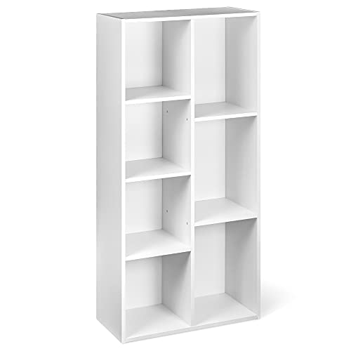 Amazon Basics Bookcase with 7 Compartments, Office Shelf, Bookshelf, Living Room, Bedroom, Cube, White 50 x 24 x 106 cm