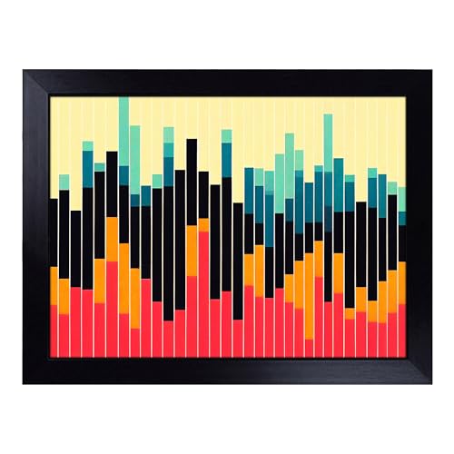 Lap Tray with Bean Bag Cushion, Abstract Audio Equalizer - Handmade in the UK, Raised Wooden Edge, Padded Cushion, Heat-Resistant Wipe-Clean Surface, for Meals, Laptops and Crafts