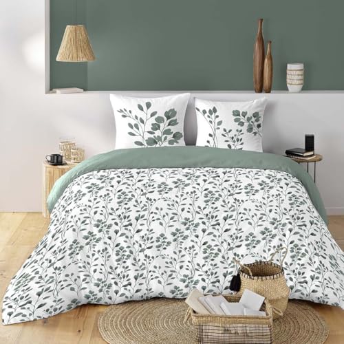 Douceur d'Intérieur, Maiwen Sage 3-Piece Bedding Set (240 x 220 cm) 100% Cotton