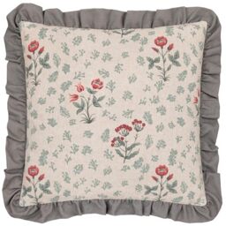Paoletti Linen Renata Floral Feather Filled Cushion – Luxury Vintage Style Linen Textured Ruffle Trim Decorative Pillow (Multicolour – 50x50cm)