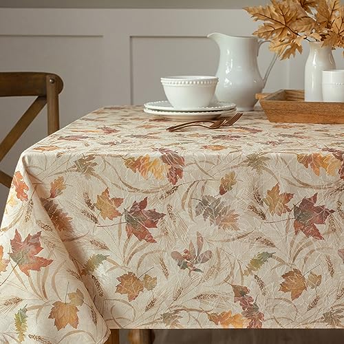 "Benson Mills Autumn Jacquard Printed Fabric Tablecloth for Fall, Harvest, and Thanksgiving Table Cloth (Natures Leaves, 60"" x 120"" Rectangular)"