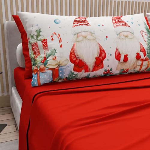 PETTI Italian Artisans - Cotton Sheets with Christmas Digital Print Pillowcases, Christmas Double Sheets, Christmas Double Bed Set, Xmas 6 Red, 100% Made in Italy