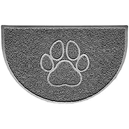 Nicoman Paw Embossed Shape Outdoor Only Dirt-Trapper Door Mat Washable Barrier Heavy Duty Doormat - (Drainage Open-Back, Half Moon, Grey, 70 x 44cm)