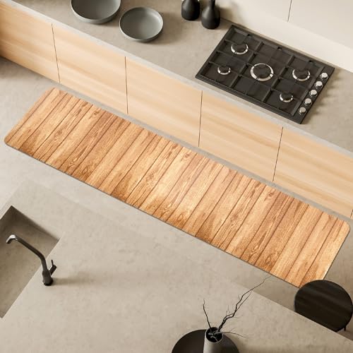 Comart - Malaga Kitchen Rug - Runner 100% PVC - Stain Resistant - Non-Slip - Waterproof - Machine Washable Mat - Modern Lane for Kitchen and Hallway - Beige Wood - 55 x 230 cm