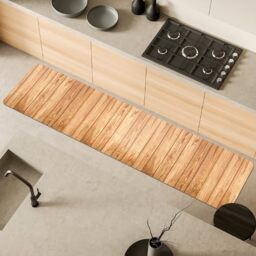 Comart - Malaga Kitchen Rug - Runner 100% PVC - Stain Resistant - Non-Slip - Waterproof - Machine Washable Mat - Modern Lane for Kitchen and Hallway - Beige Wood - 55 x 230 cm