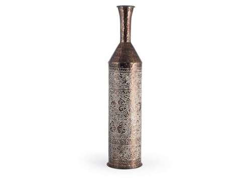 H&H Chennai Aluminium Vase Engraved with Texture, Bronze Colour, 17 x 75 cm