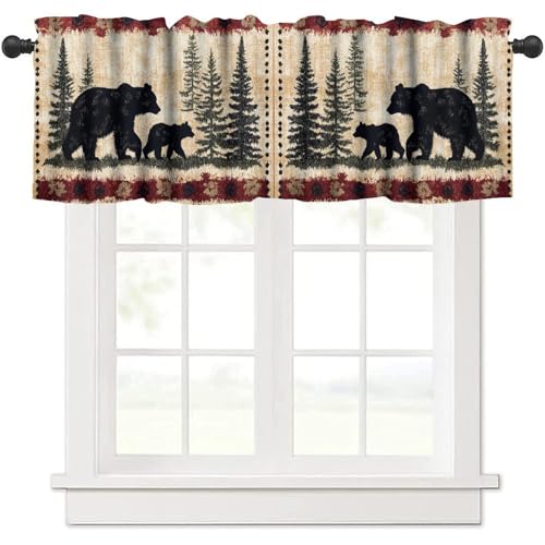 GoDazzling Vintage Bear Kitchen Curtain Valance, Retro Country Farmhouse Forest Bear Wildlife Animal Window Valance, for Bedroom Living Room Cafe Bathroom 1 Panels W54xL18in