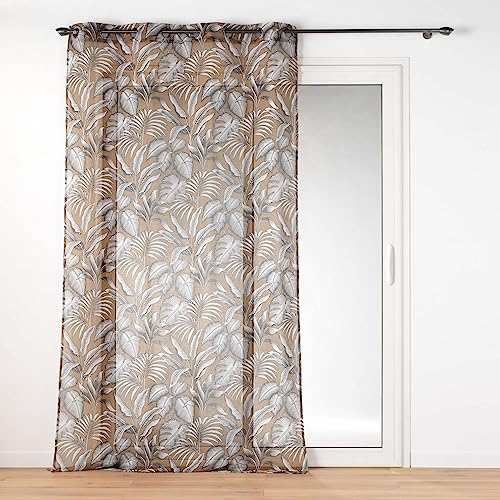 Douceur d'Intérieur, Cabana Net Curtain with Eyelets (140 x 240 cm) Camel Sandblasted Printed Voile