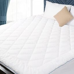 "HOMTEC Queen Mattress Pad, Cotton Mattress Pad Cover, Quilted Mattress Cover, 18-22"" Deep Pocket Mattress Protector Queen Size, Thin Down Alternative Filling, Noiseless & Breathable"