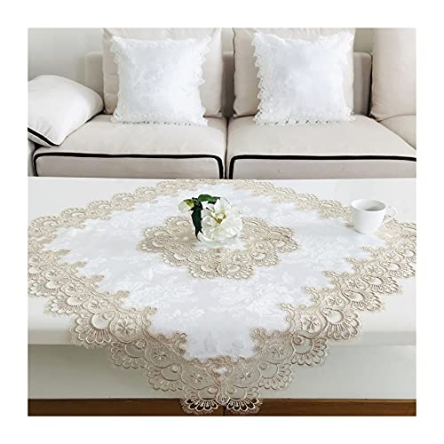 BrekSdat Lace Tablecloth Fabric Washable Beige 33x33inch - Elegant Decor Table Cover Dining Home Holiday Party Kitchen Easter Christmas Wedding Farmhouse Outdoor and Indoor Home D??cor